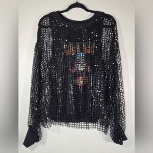 PILCRO ANTHROPOLOGIE SEQUIN NET SHINE GUNS N ROSES FESTIVAL TOP.